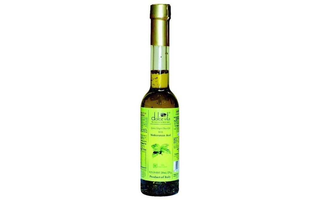 Dolce Vita Extra Virgin Olive Oil With Mediterranean Basil   Glass Bottle  250 millilitre